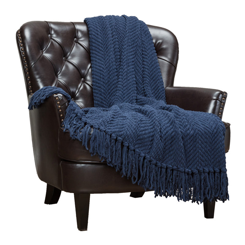 Textured Knitted Throw, Dress Blue, 65" W x 50 L