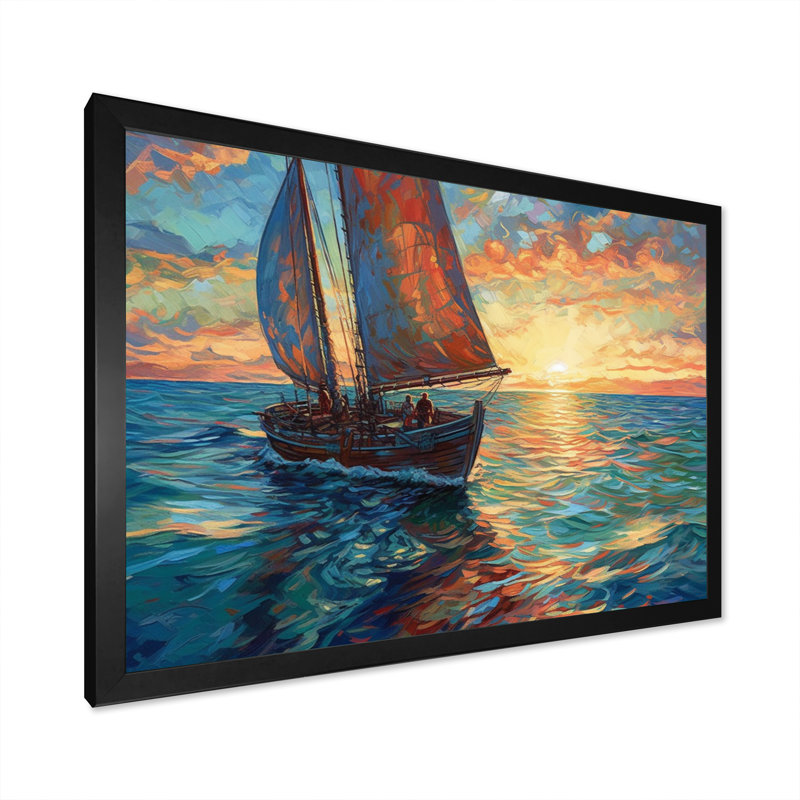 Sail Sail At Sea IV, reproduction d'art sur toile, H 24 po x l 32 po x P 1 po, Cadre photo noir