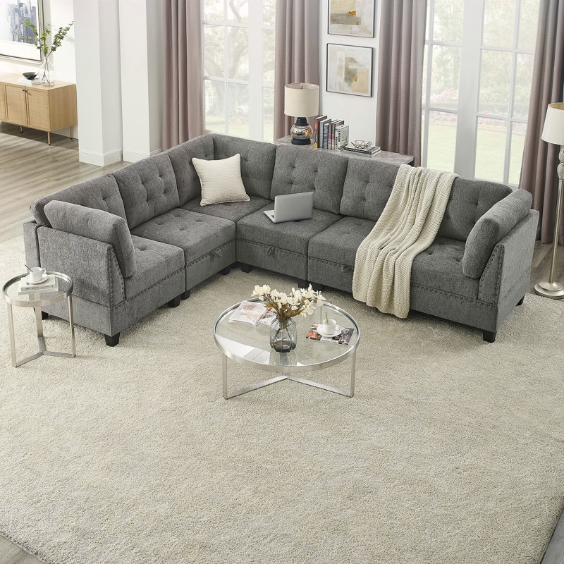 Canapé modulaire en L en forme de L, combinaison de bricolage avec trois chaises simples et trois coins, revêtement en chenille gris