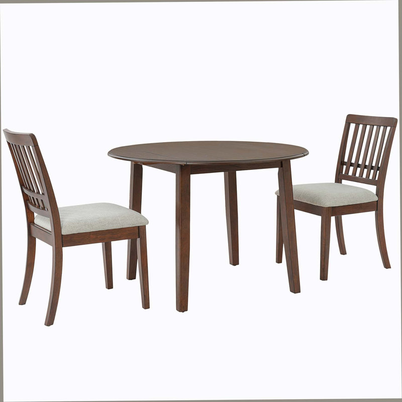 Ensemble de table de salle à manger 3 pièces pour 2 personnes, 1 table de salle à manger pliante en bois + 2 chaises rembourrées, conception compacte pour petits appartements et salles à manger - Brun