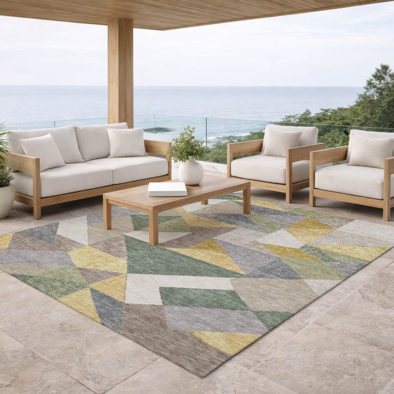 Machine Washable Indoor/Outdoor Chantille ACN2906 Geometric Rug, Linen, 9' x 12'