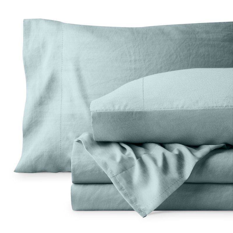 Washed Ultra-soft Microfiber Sheet Set, Twin XL Sheet Set with 1 Pillowcase, Sea Spray