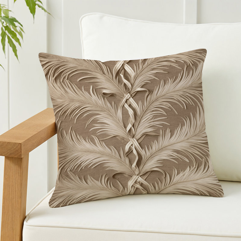 Coussin décoratif à carreaux brun intérieur et extérieur, Toile beige 80, Carré 18 po