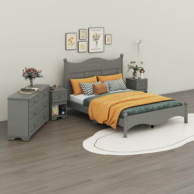 Ensemble de chambre à coucher de style rétro 4 pièces avec table de chevet et commode avec poignée en métal Anfernee