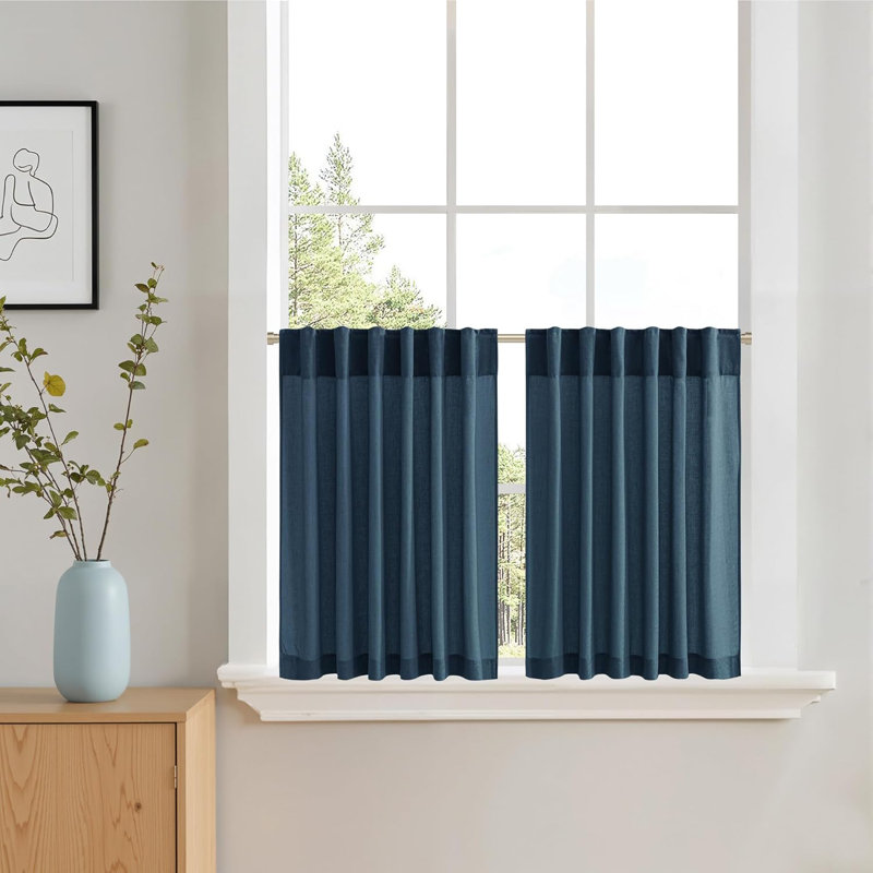  Kitchen Curtains for Small Windows 2 Tier Panels Back Tab Pocket Burlap Linen Sheer Cafe Curtain for Bathroom Cabinet,Farmhouse Window Covering
