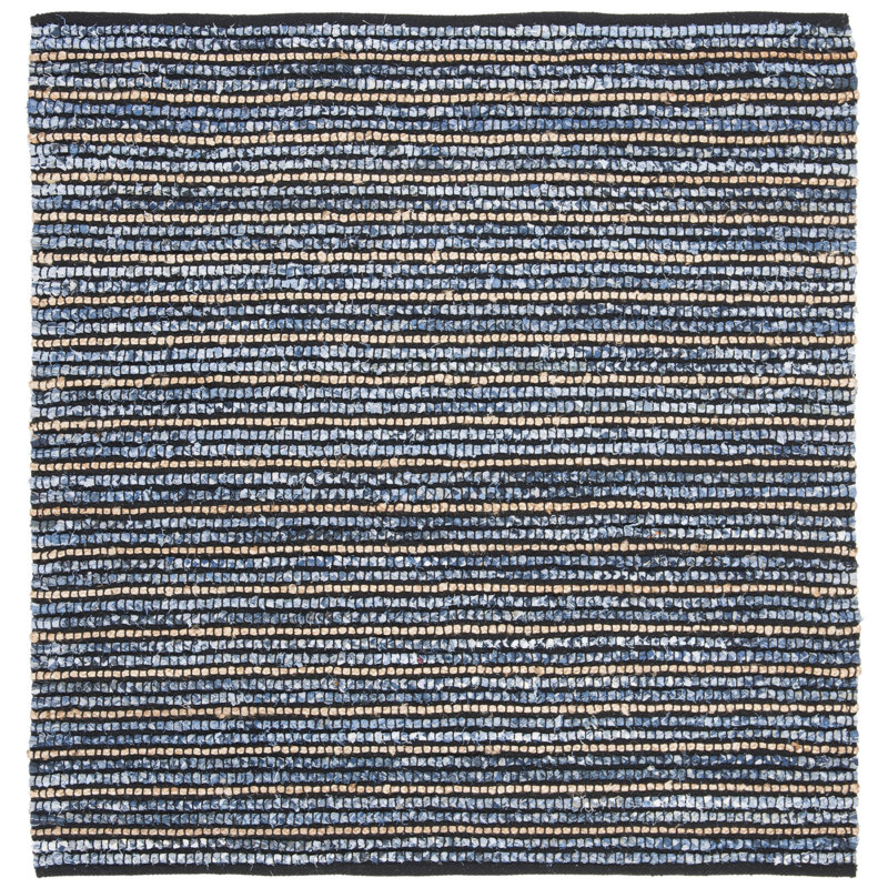 Loewen Cape Cod Hand Woven Cotton/Jute Striped Rug in Blue/Natural, Square 8'
