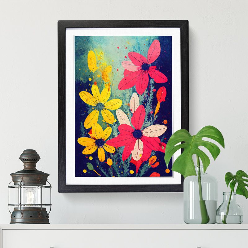 Wildflowers Splatter Vol.1 1 Piece Single Picture Frame Painting, 34cm H x 25cm W x 2cm D, Black