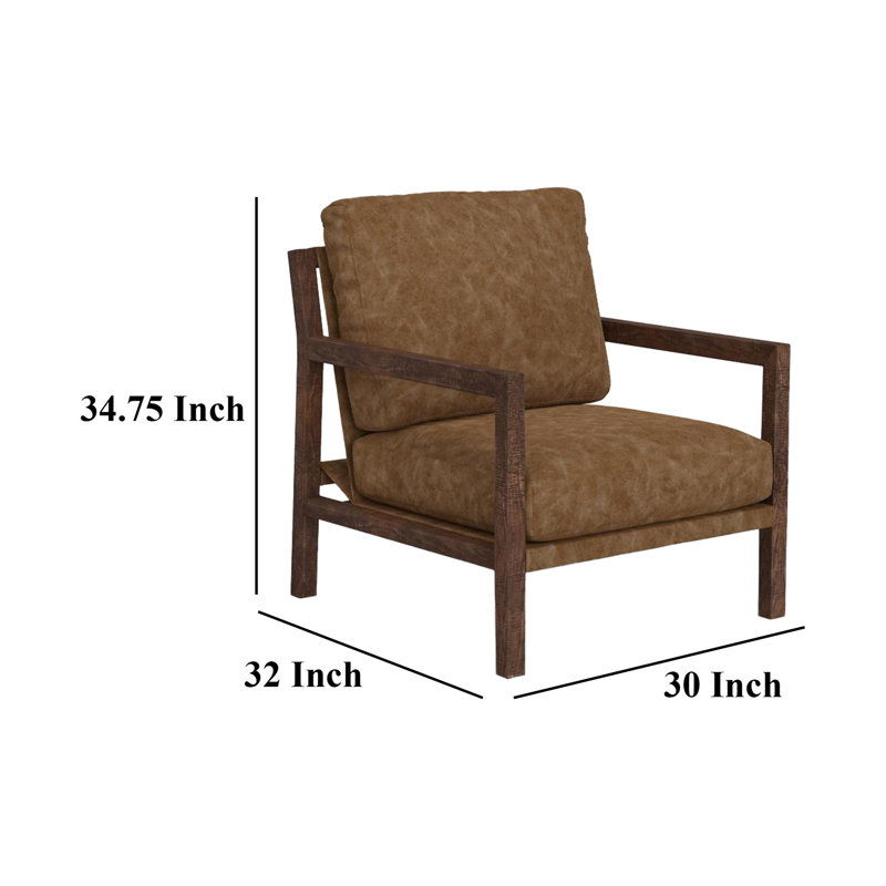 Fauteuil Viny avec coussin lombaire, bois de pin, similicuir brun cognac