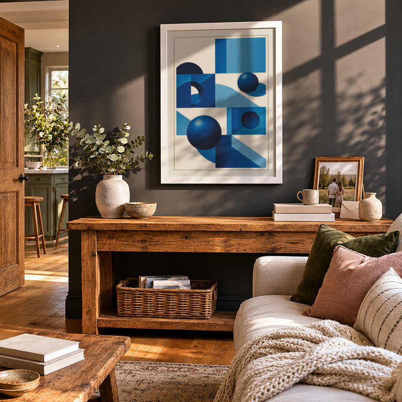 Spheres and Grid Geometric - Framed Print, A1 - 84.1 x 59.4 cm, White