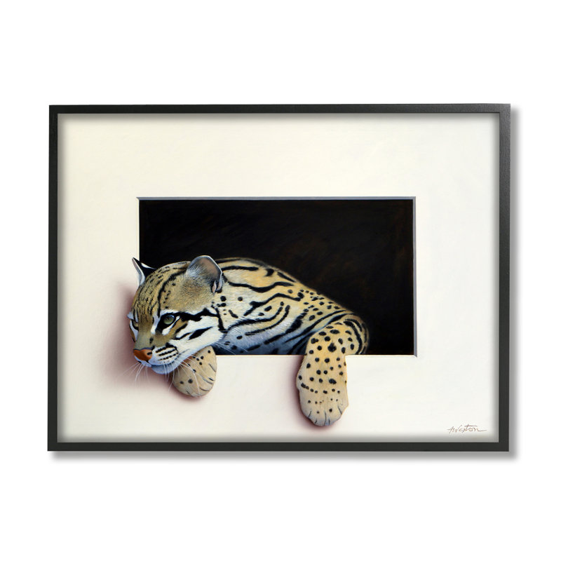 Faune Ocelot au repos, pattes découpées, illusion, estampe numérique, ensemble d'art par Alan Weston, L 30 po x H 24 po