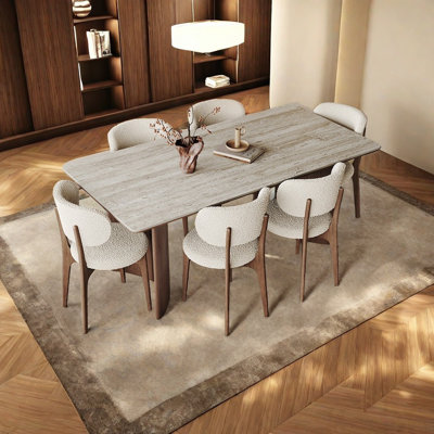 Ash wood rock plate rectangular dining table set