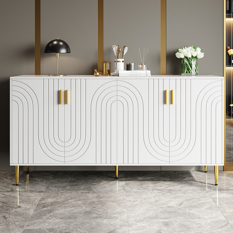 Marooma Black Sideboard with Unique Wave Front & Gold Handles, Stylish ...
