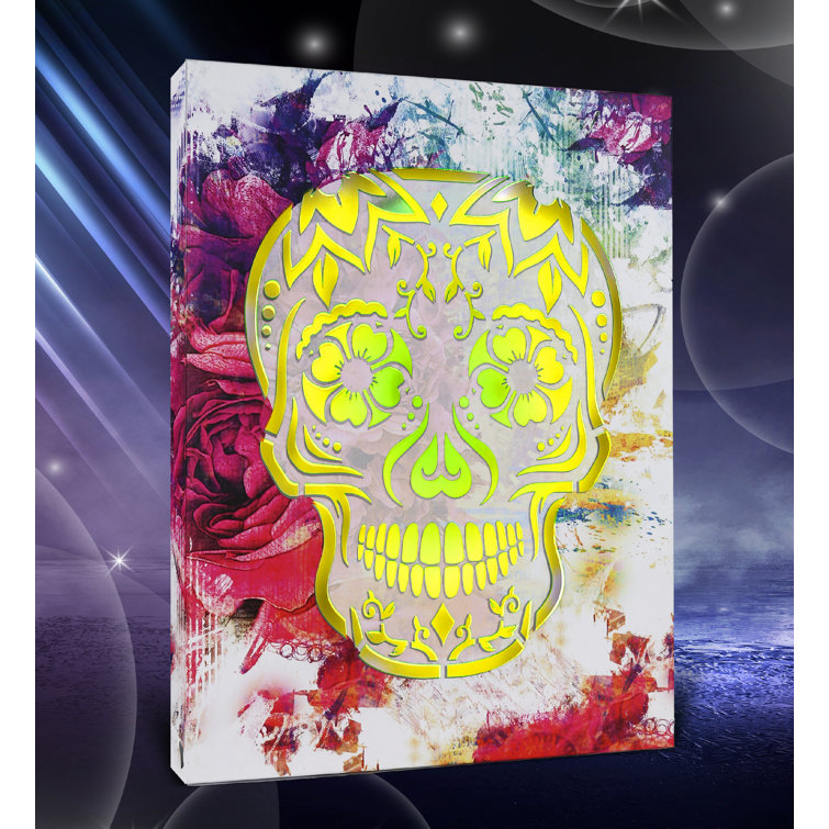 Dakota Fields Day Of The Dead Light Up Led Wall Art - Fun Changing Color  Led Light Print
