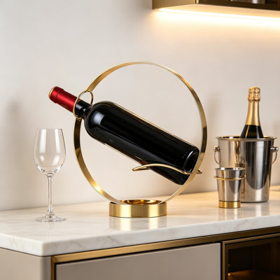 Gold Wine Bottle Holder Single Bottle Display Stand Freestanding Wine Rack Kitchen Table Decor Countertop Artistic Home Crafts Decoration Coffee Bar B by Mercer41