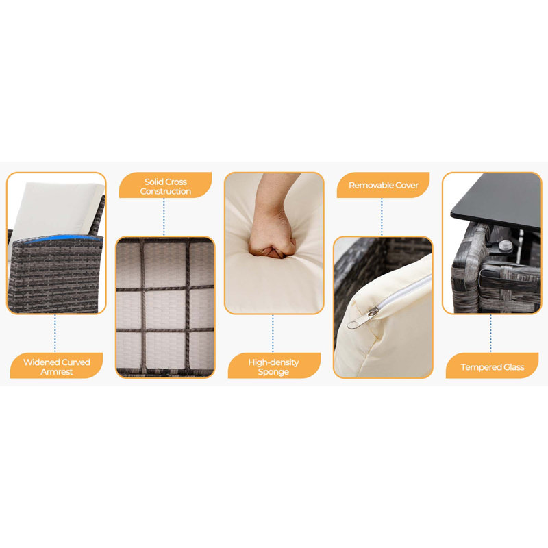 Ensemble de meubles de patio 6 pièces, ensemble de conversation pour canapé modulaire en osier avec repose-pieds pour jardin