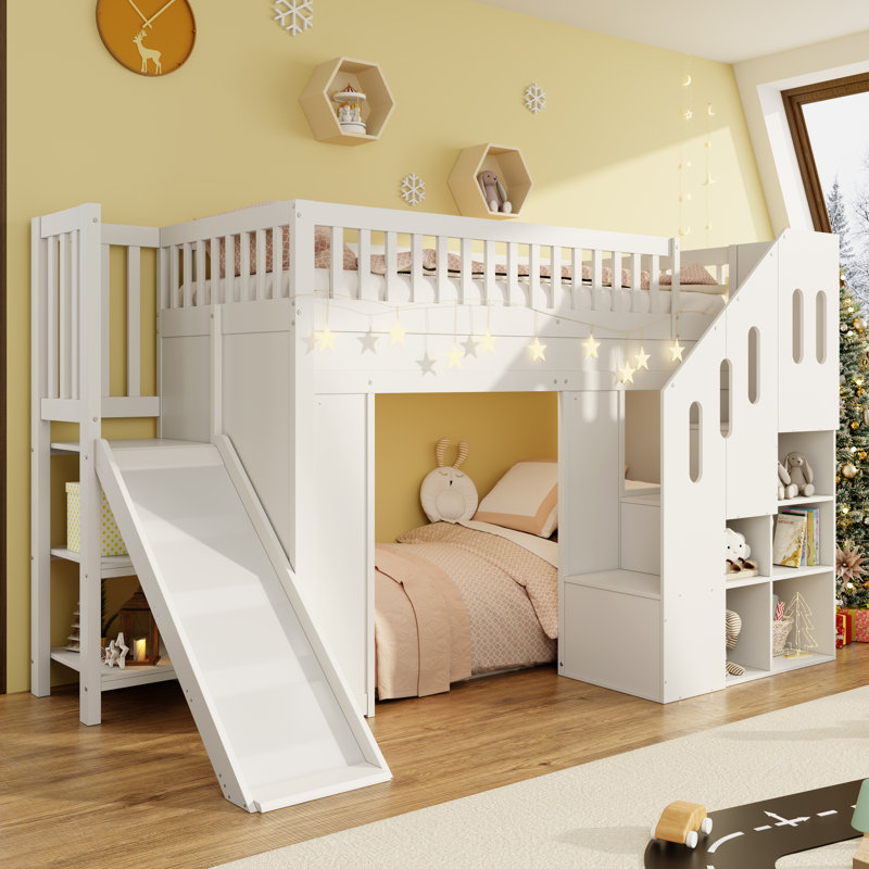 Single (3') High Sleepers with slide and storage stairs white