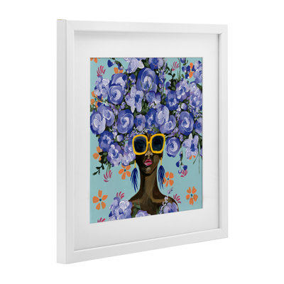 Sunning In Blue Florals Framed Print Under Glass, design by Yvette St. Amant