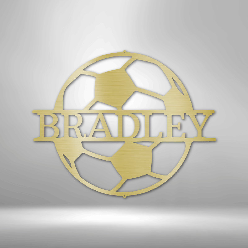 Personalized Soccer Monogram Steel Sign Steel Art Wall Metal Decor, Gold, 14.25" H x 14.5" W x 0.5" D, Yes