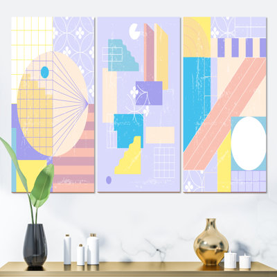 70S Pastel Abstract Geometrics I - Ensemble d'art moderne Mid-Century de 3 pièces