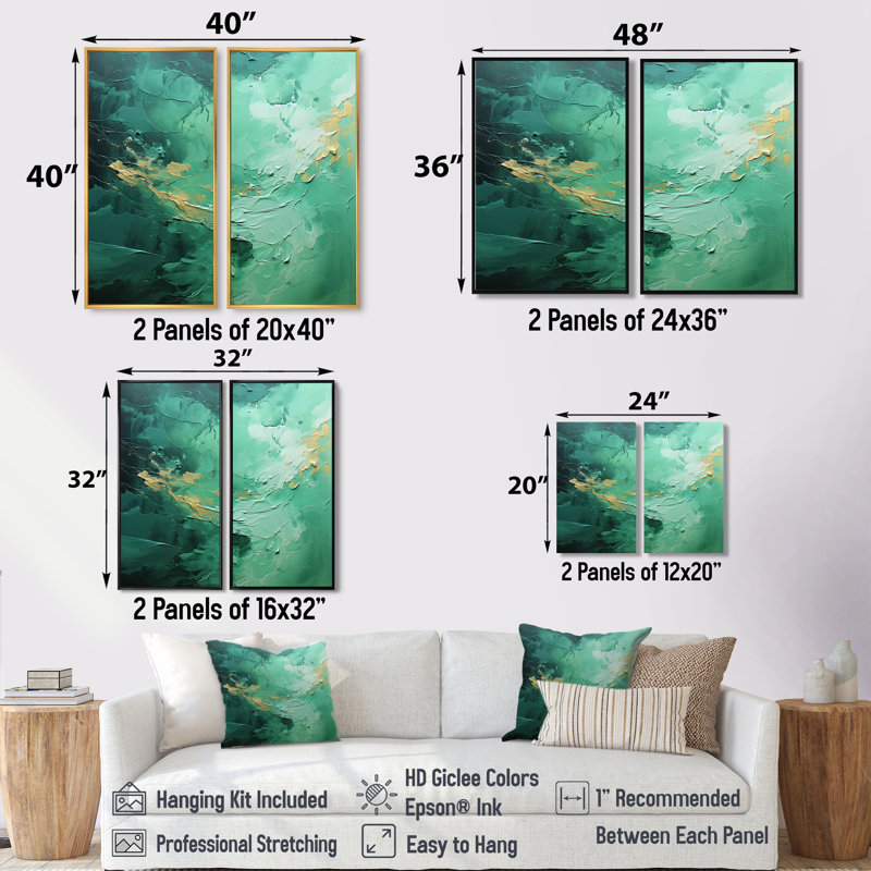 Ensemble de 2 décorations murales Emerald Euphoria I - Paysages abstraits, 36" H x 48" W, Impression encadrée flottante