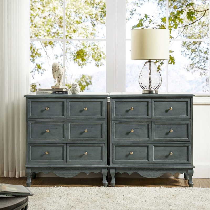 Hippe 71.12cm Wide Country Solid Wood Rectangle Accent Cabinet with Faux Six-Drawer Front Set of 2, Blue