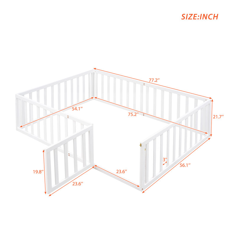 Full Size Wood Daybed Frame With Fence, White, White, Full