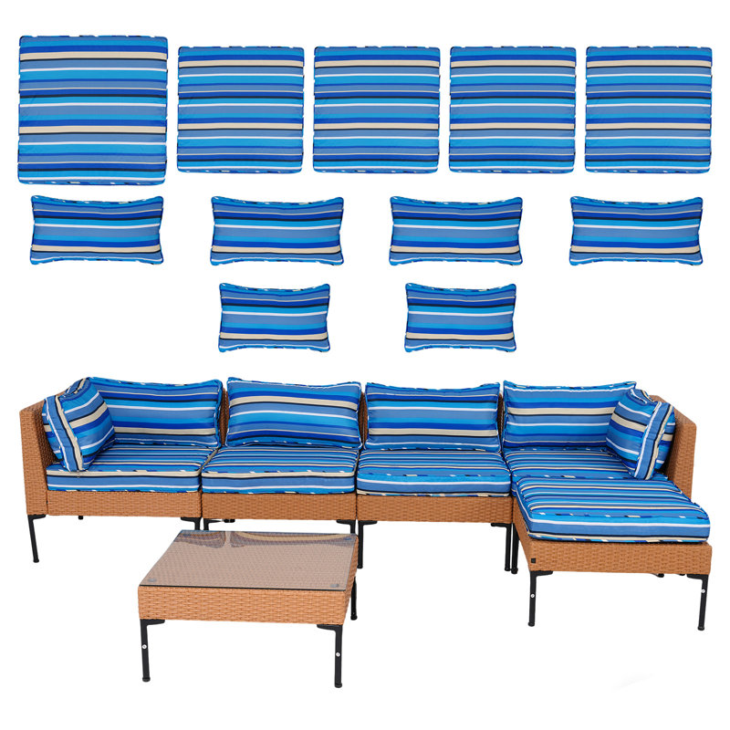 11 Pack Outdoor Patio Cushion Slipcovers, Waterproof Replacement Cushion Covers for Sectional Sofa Couch, Patio Furniture Seat Backrest Armrest Cushion Protector, Blue 5-Striped (Covers Only, No Cushion Inserts)