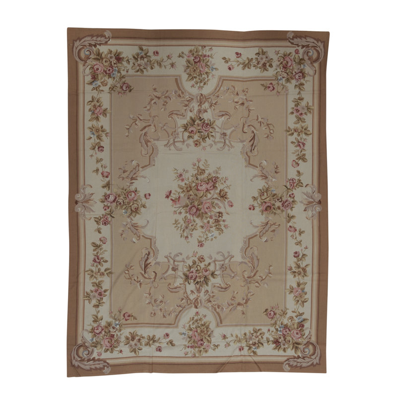 Tapis brun, beige et rose noué à la main de haute qualité