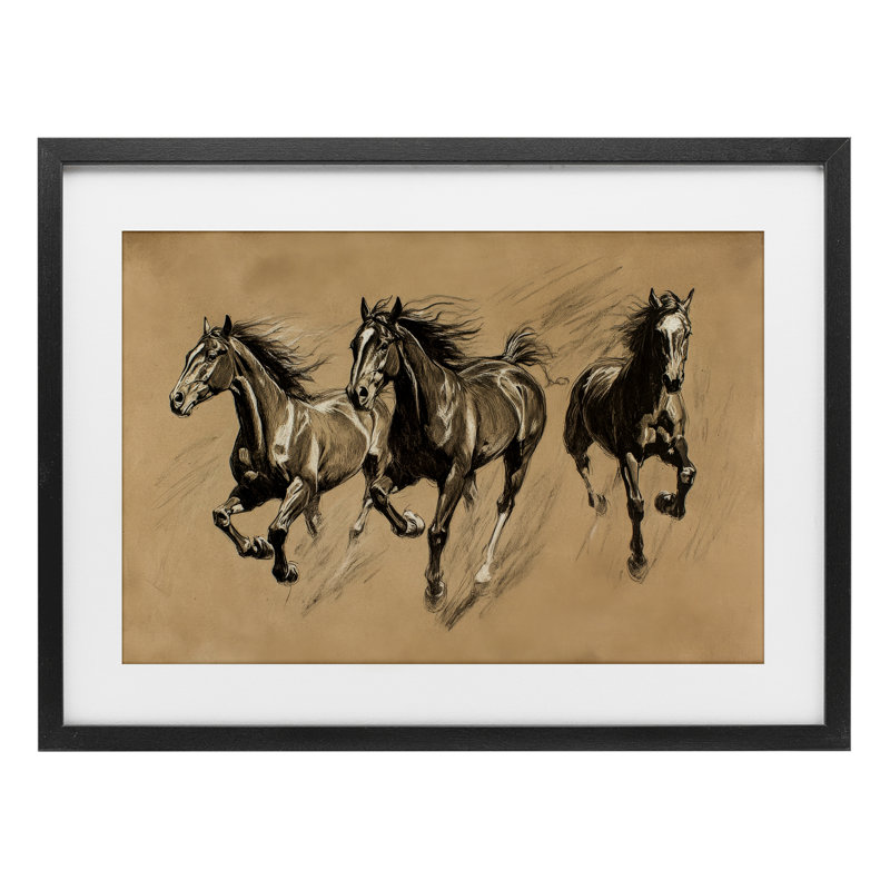 «Runing Free Horse Trio», impression sous verre encadrée, design par Petal Prints Design, H 14 po x l 20 po