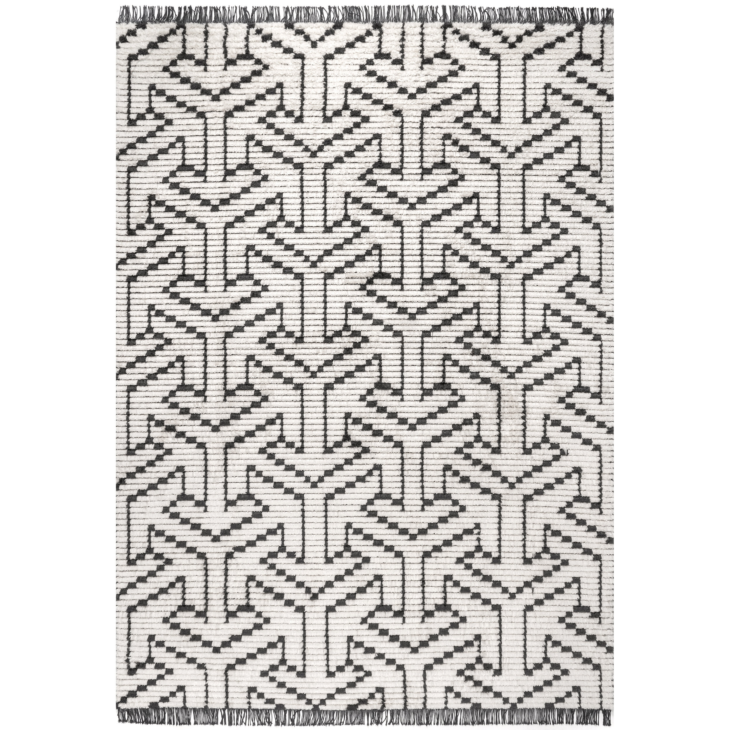 Langley Street Modern Tessellation Tasseled Beige/ Dark Grey Area Rug ...