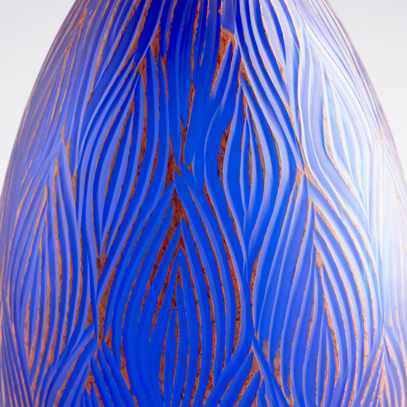 Fused Groove Glass Table Vase, 9.5" H x 6.5" W x 6.5" D