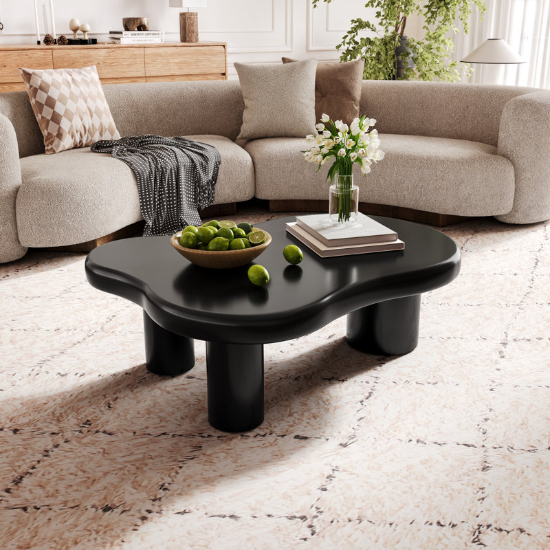 39" Nordic Cloud-Inspired Organic Shape Wooden Coffee Table, 16.5" H x 39.5" L x 27.6" W, Black