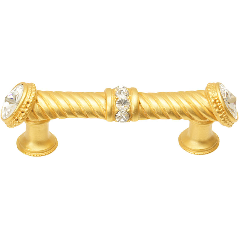 Caché 5 inches c.c. large pull with end & center 7 rivoli Swarovski Clear Crystals in Chalice, 3", Gold