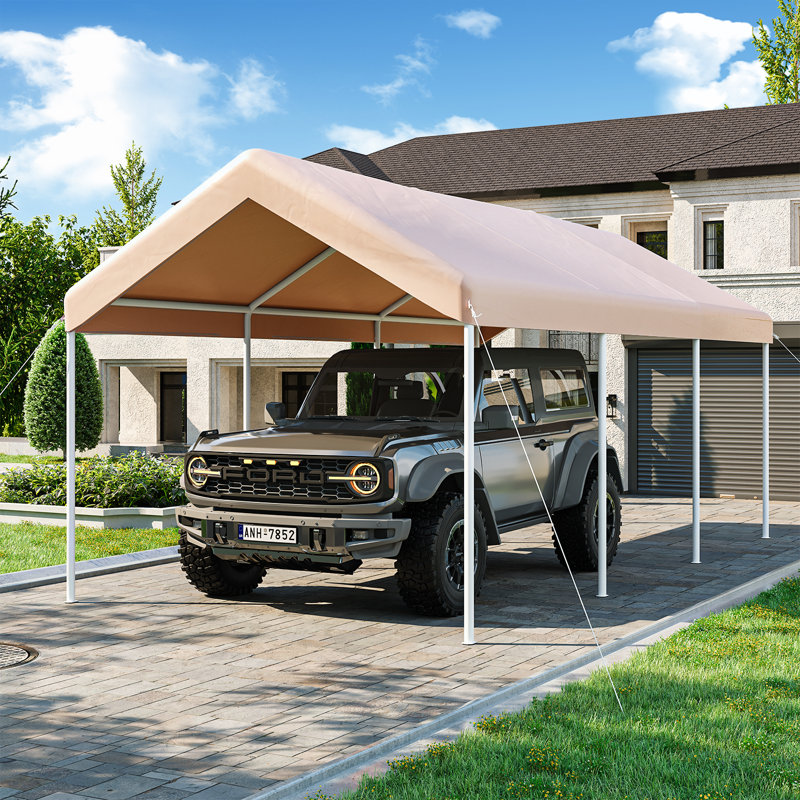 10 X 20ft Heavy Duty Portable Carport Canopy, Galvanized Frame Portable Garages and Shelters, Khaki
