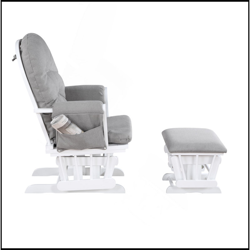 Cleo Wooden Glider and Ottoman, Gray Polyester, Gray Wood