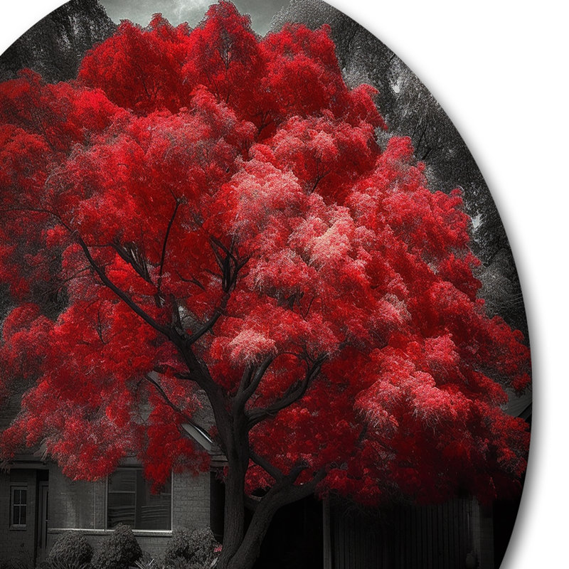 Red Tree Blossom Haven II sur impression métallique, H 16 po x l 16 po x P 1 po