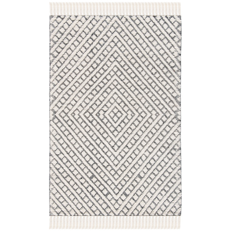 Brashear Hand Loomed Wool/Cotton Rug in Ivory/Black, Rectangle 3' x 5'