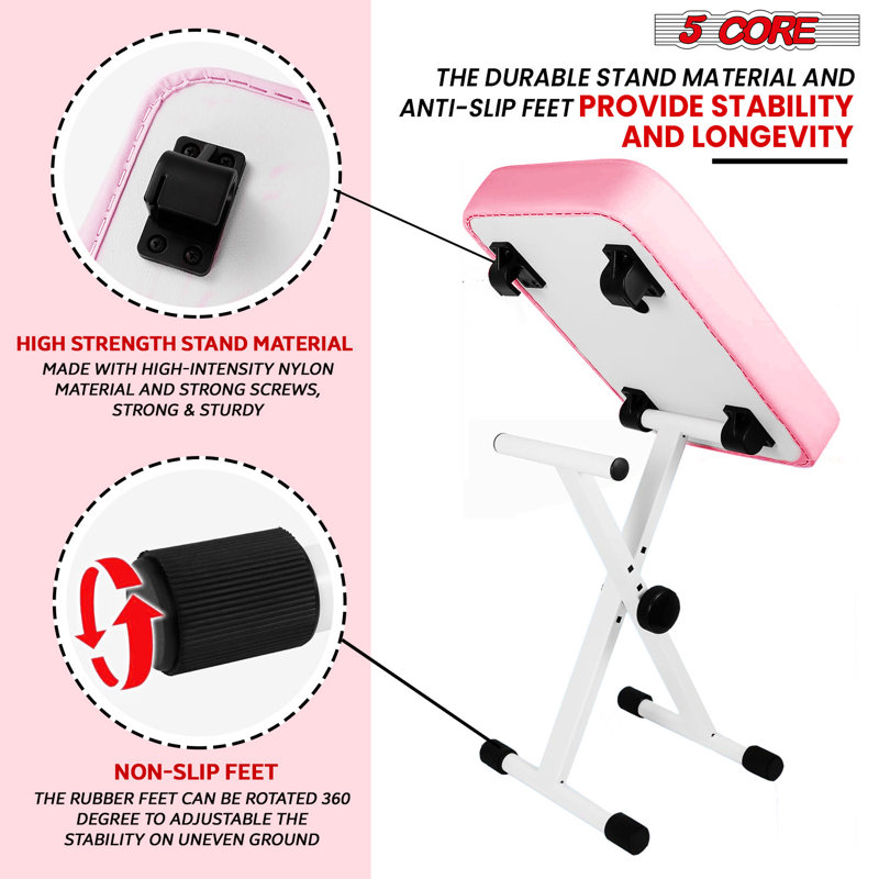 5 Core Keyboard Bench 3" Padded Cushioned Piano Stool Height Adjustable Guitar Seat Folding Portable