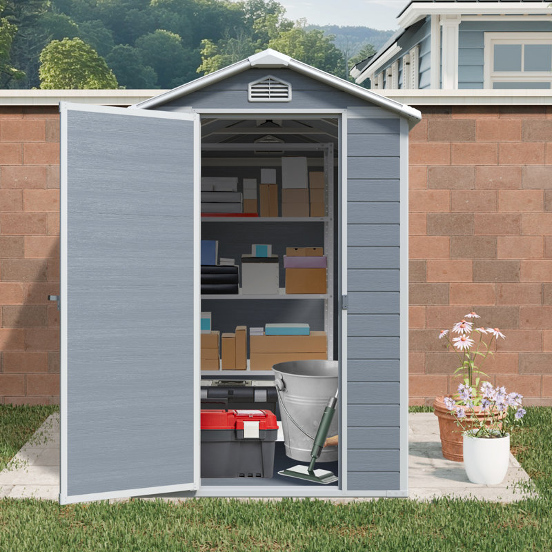 4X6 Resin Outdoor Storage Shed with Floor and Window  Gray