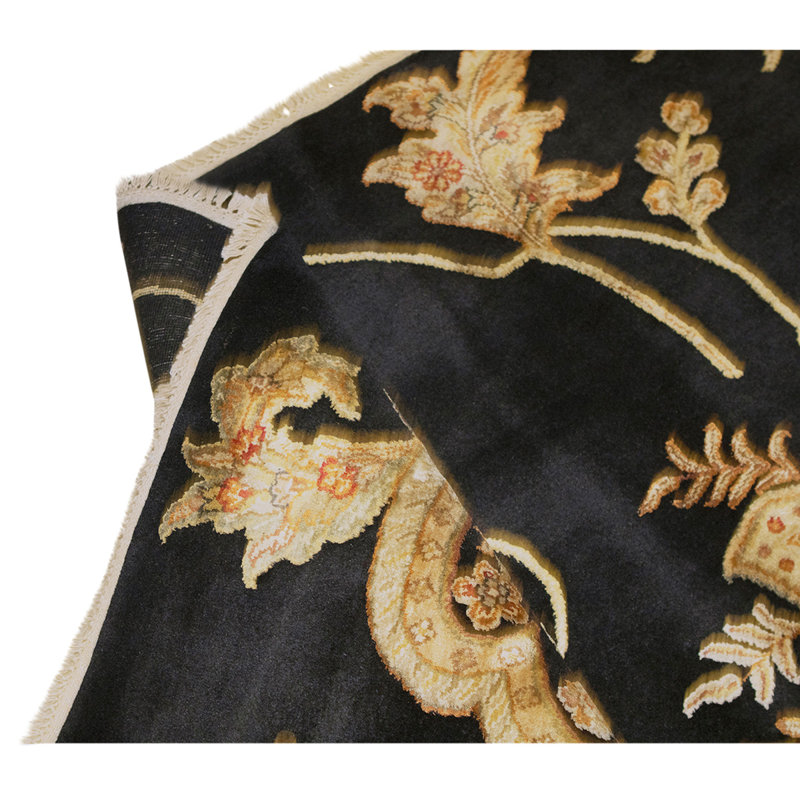 Tapis noir / beige en laine noué à la main de conception unique 8 pi 1 po x 10 pi 1 po New Age