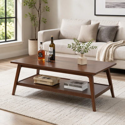 Solid Wood Coffee Table, Rectangular Living Room Coffee Table With Lower Storage Shelf, Wooden Center Cocktail Table For Home, Apartment, Office