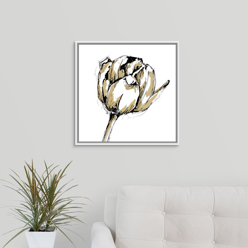 « gold tulipe ii » par the novogratz-reproduction d’art sur toile, H 20 po x l 20 po x P 1,25 po, Cadre flottant noir