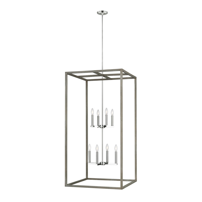 Moffet Street 8 - Light Dimmable Lantern Square / Rectangle Chandelier, Washed Pine, 46" H x 23.5' W x 23.5" D, No