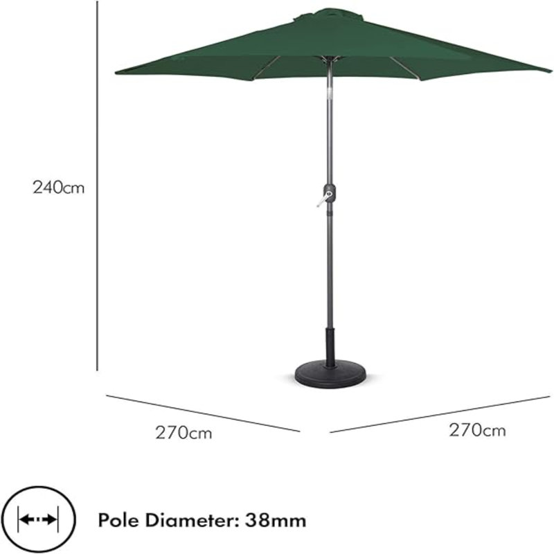 Bylo 270cm Tilt Market Parasol, Green