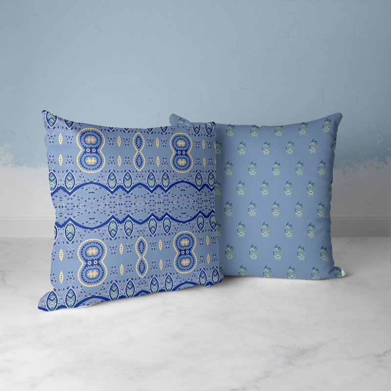 Paisley Oasis Blue Faux Suede 16" Square Throw Pillow