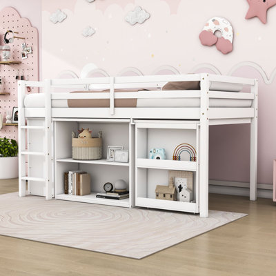 Twin Wooden Loft Bed With Under-Bed Storage Shelf, Drawers And Pull-Out Desk