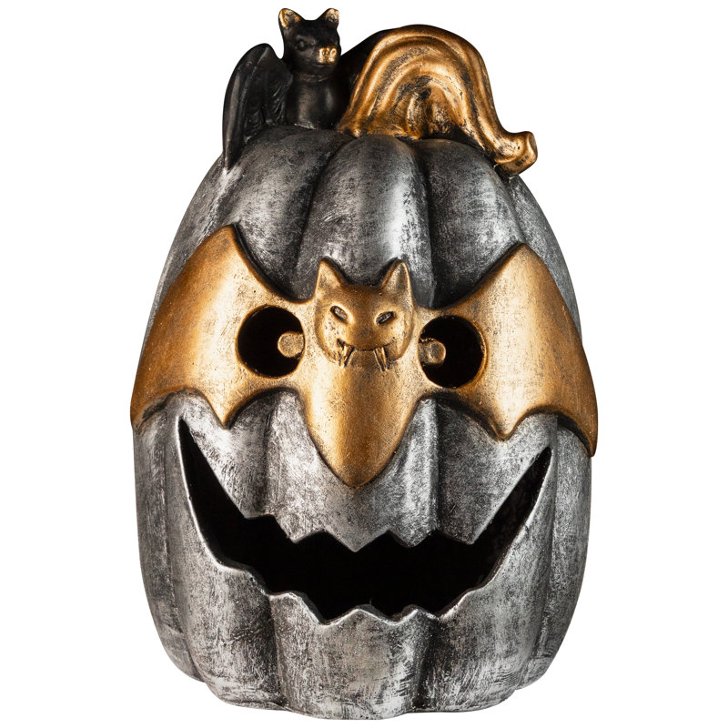 Décoration d'Halloween Jack-O-Lantern en masque de chauve-souris métallique lumineux - 14 po - DEL multicolore
