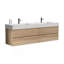 Meuble-lavabo avec lavabo en quartz d'ingénierie en chêne et tiroirs noirs doux, meuble-lavabo mural flottant pour salle de bain moderne, lavabo blanc brillant une pièce-718503804