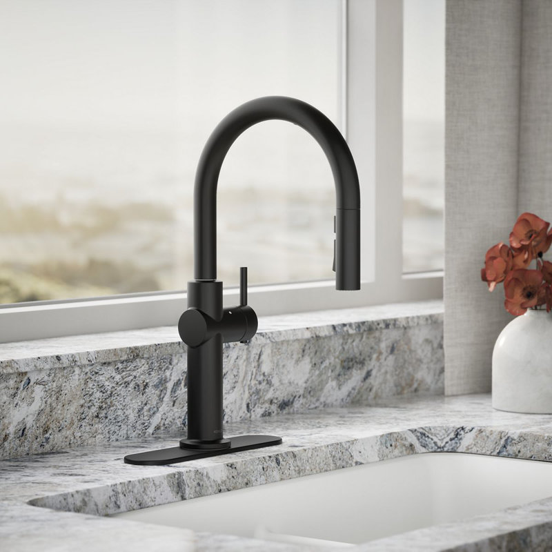 Crue Touchless Pull-Down Kitchen Sink Faucet with Voice Activation and Three-Function Sprayhead, Matte Black