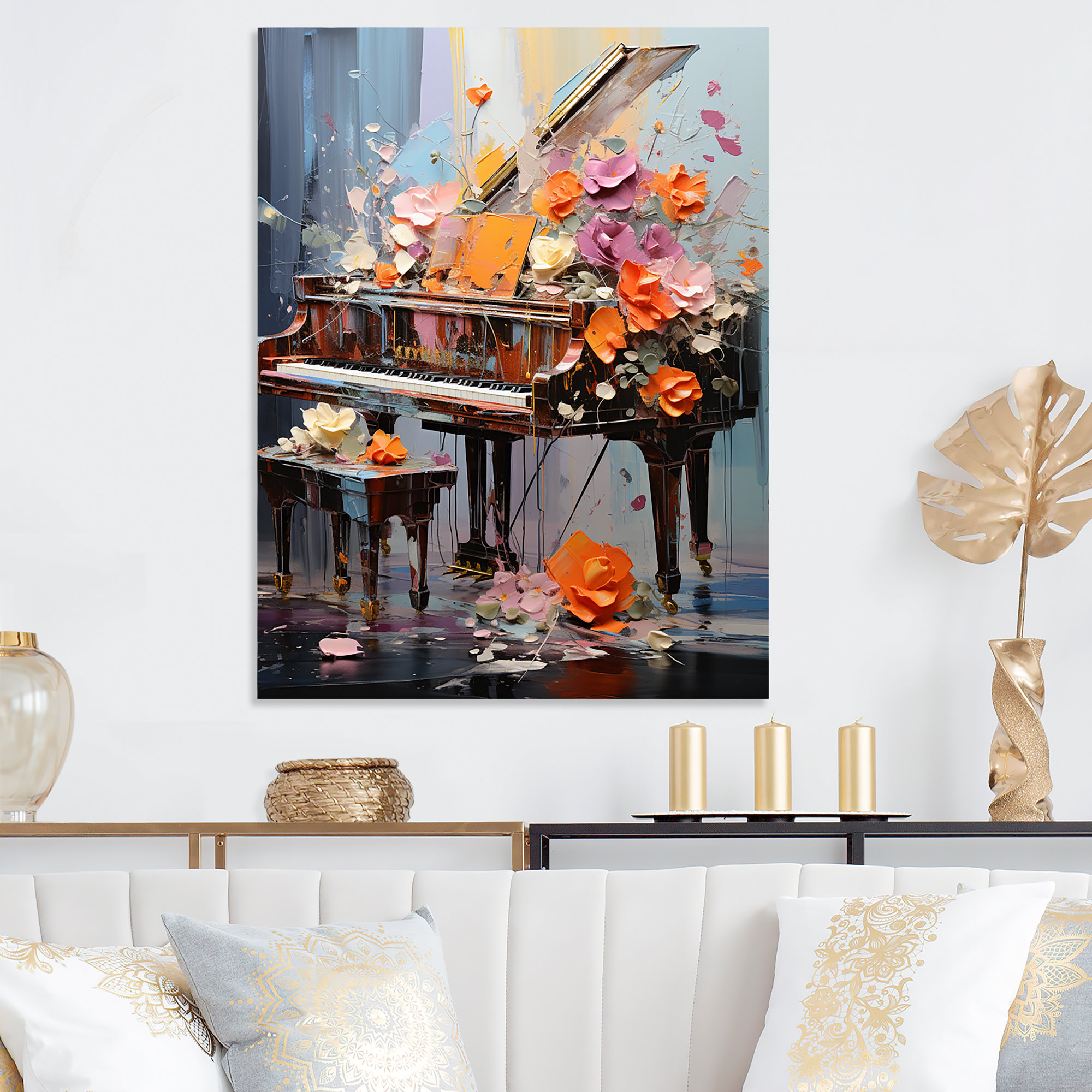 Lark Manor™ Floral Piano Magic Melody III - Piano Metal Wall Art | Wayfair